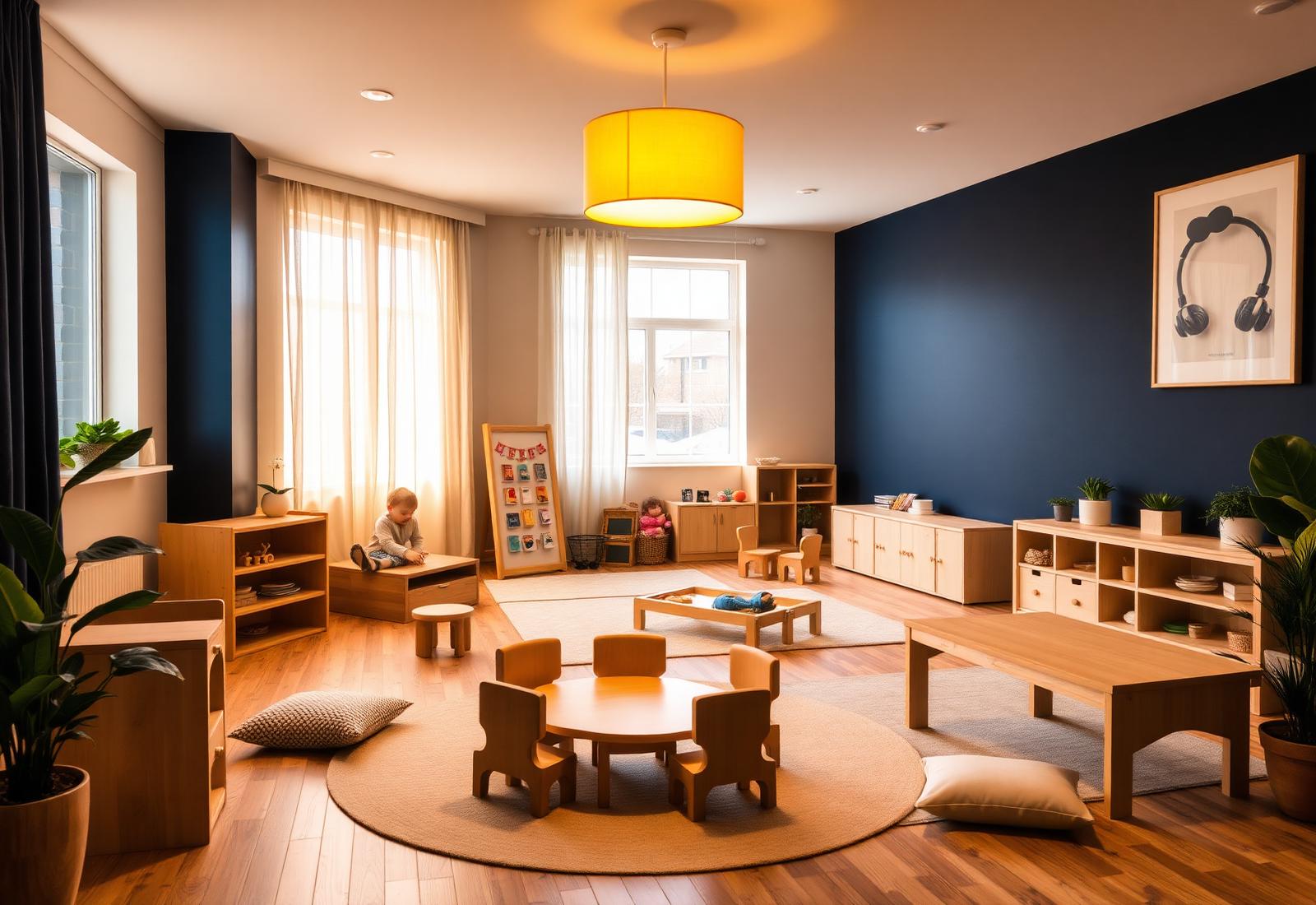 Warm, softly lit NightNest childcare room in Düsseldorf